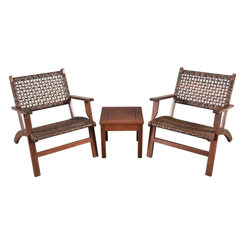 Conjunto de Muebles de Patio de Madera con Ratán de 3 Piezas para ExterioresEX-STOCK Canada