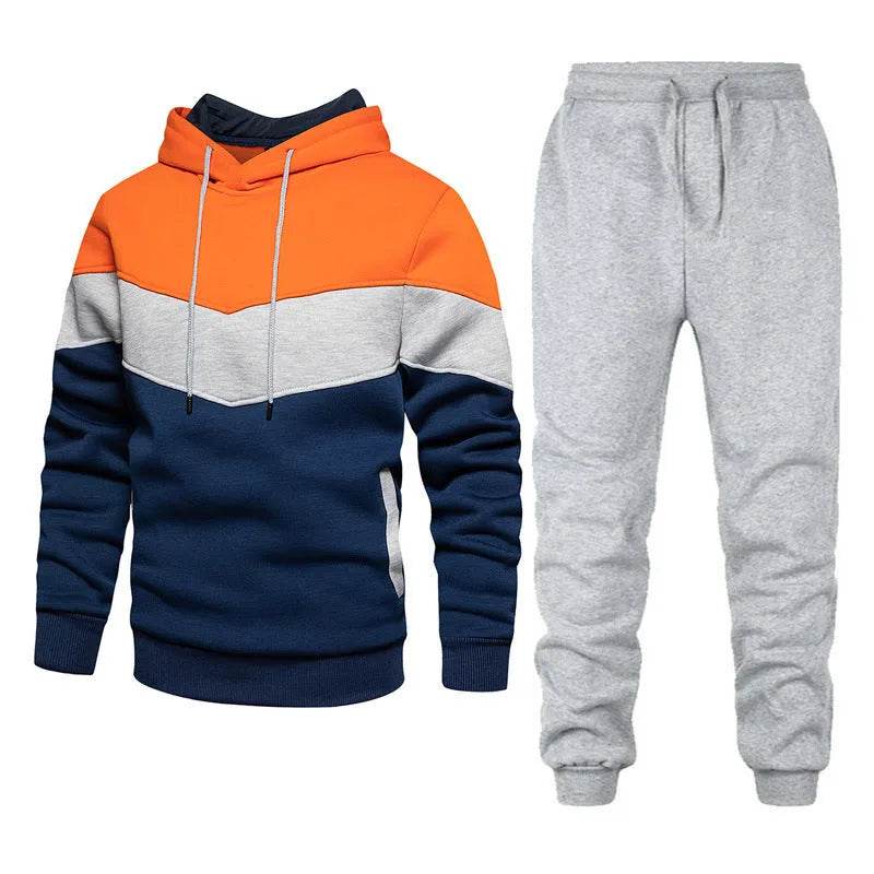2pcs Winter Fashion Stitching Suit Outdoors Sports Suit Men's Sweatsuit Hoodie Outfit set - EX-STOCK Canada
