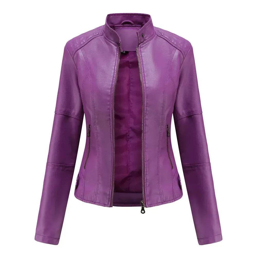 Fashioned European and American Slim fit stand collar Leather jacket for women - EX-STOCK Canada