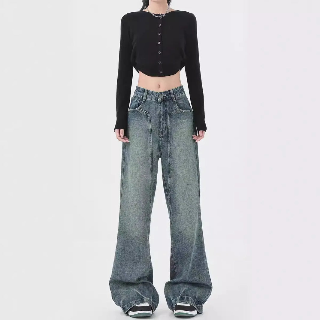 Retro -Design mit hoher Beinhose hohe Taille -Boyfriend -Jeans