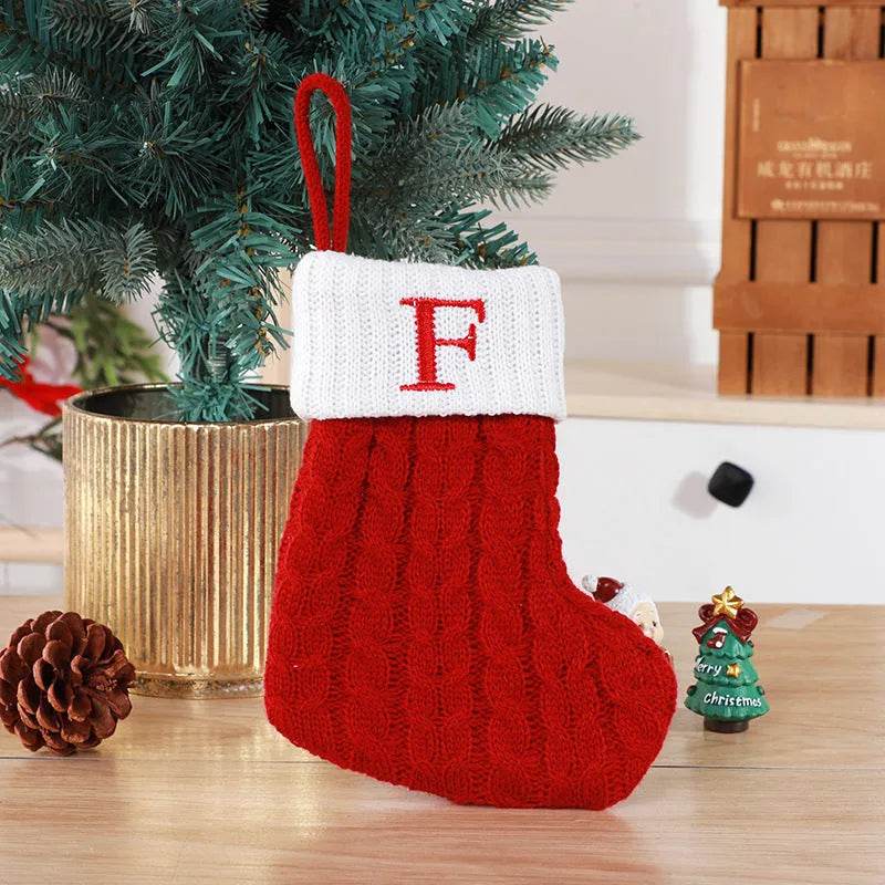 Cute Letters Christmas Stockings Decorative Creative Tree Pendant Wool Knitted Socks - EX-STOCK Canada