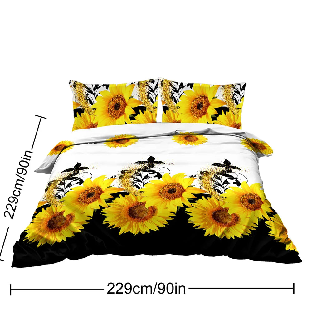 3 Pieces Black And White Background Sunflower Duvet Cover Set Yellow Flower Polyester Bedding Set For Adults Bedroom Decor Twin Full Queen King Size EX-STOCK Canada