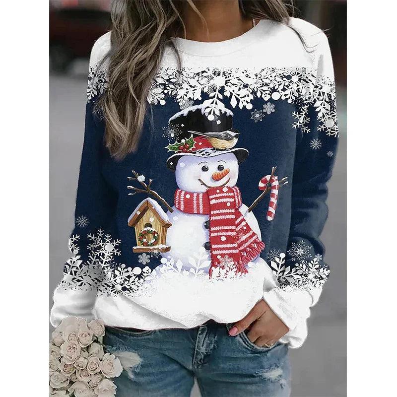 Snowman Printed Panel Loose Sweater EX-STOCK Canada
