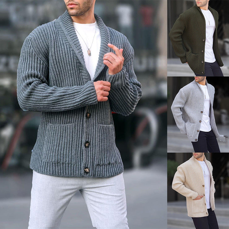 Single-breasted Long Sleeve Lapel Sweater Men's Clothing EX-STOCK Canada