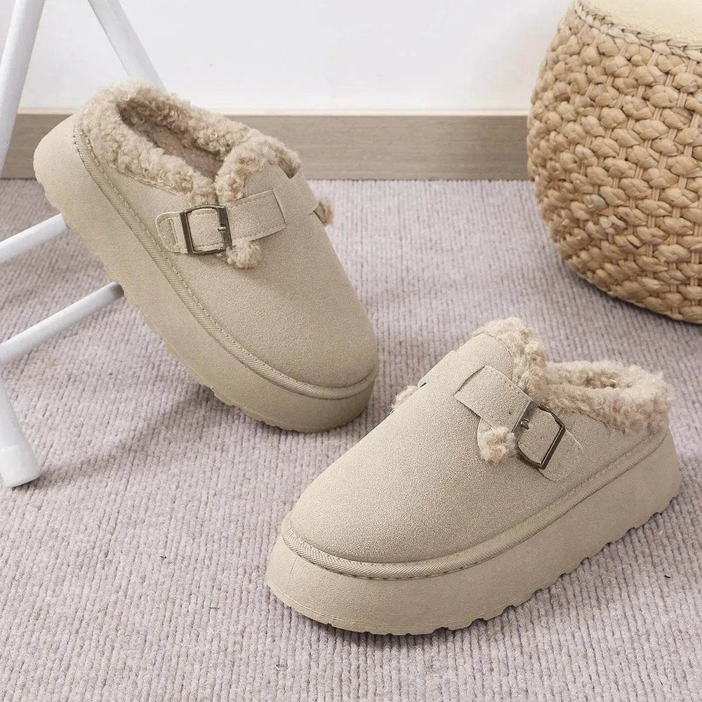 Fashion Thick-soled Plush Buckle Cotton Home platform Winter Slippers Indoor And Outdoor Casual Warm Women Garden Slipper - EX-STOCK Canada