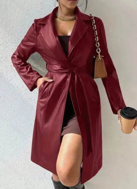 Fashionable Longline leather overcoat Jacket for women - EX-STOCK Canada