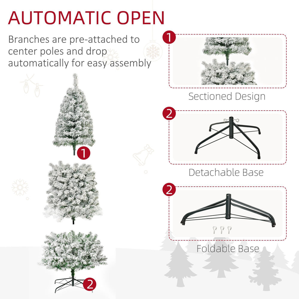 9 Feet Prelit Artificial Snow Flocked Pencil Christmas Tree, Slim Xmas Tree With Warm White LED Light, Holiday Home Xmas Decoration, Green EX-STOCK Canada