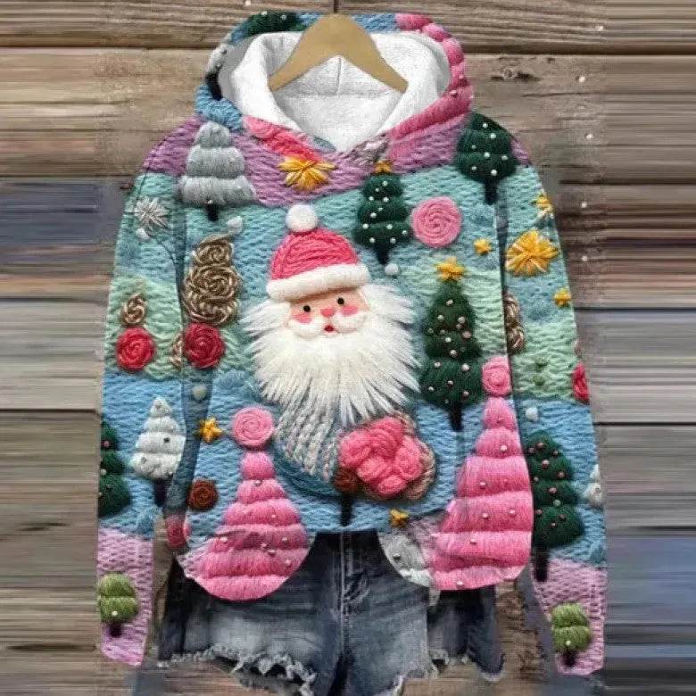 Print Christmas Holiday Casual Hoodie Sweater Pullover - EX-STOCK Canada