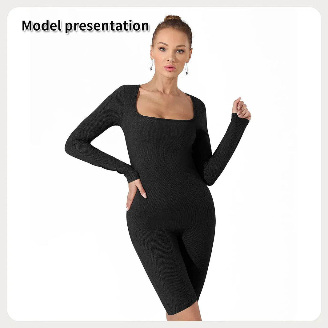Women's Fashion Plain Long Sleeve Slim short Bodysuit Jumpsuit - EX-STOCK Canada
