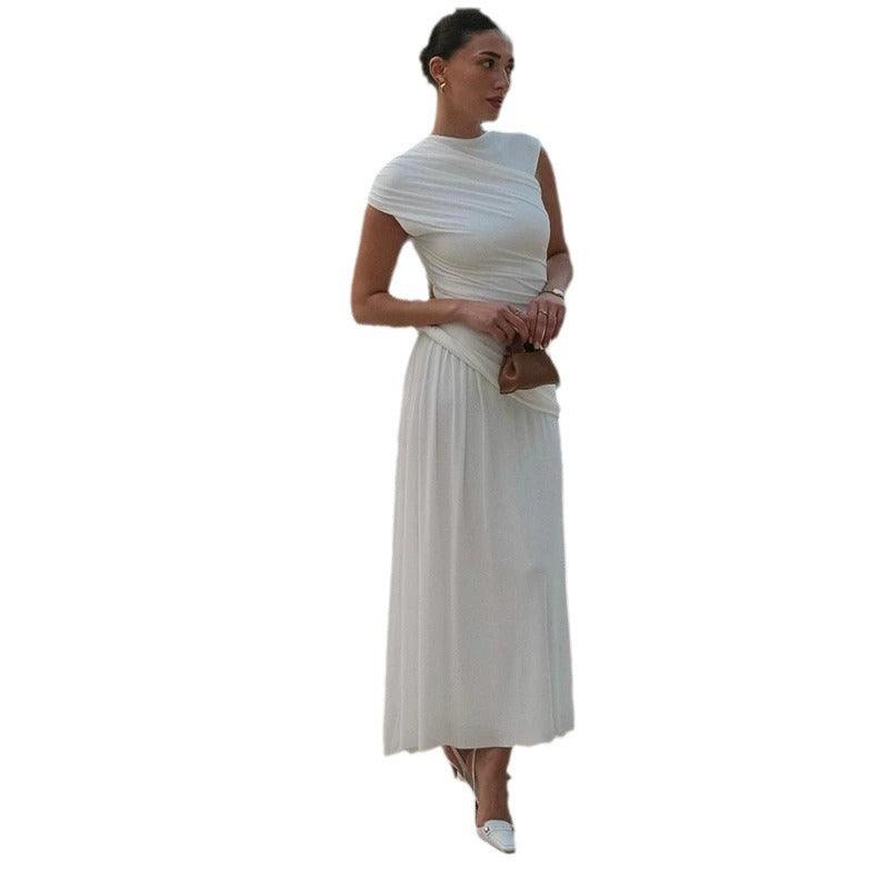 Robe sans manches irrégulière pour femmes à encolure ronde plisséeEX-STOCK Canada