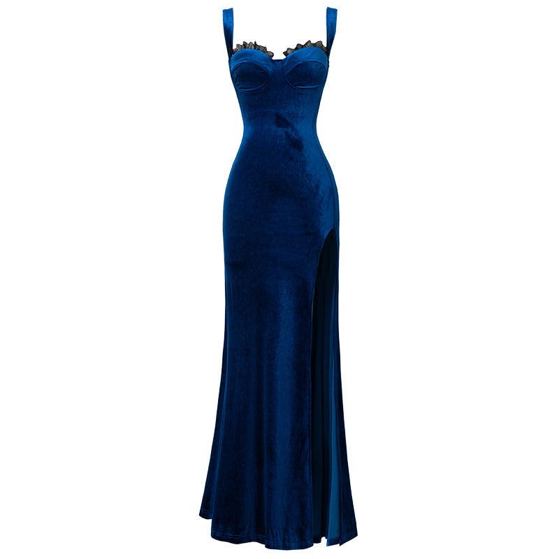 Robe de soirée à hanches en dentelle veloursEX-STOCK Canada