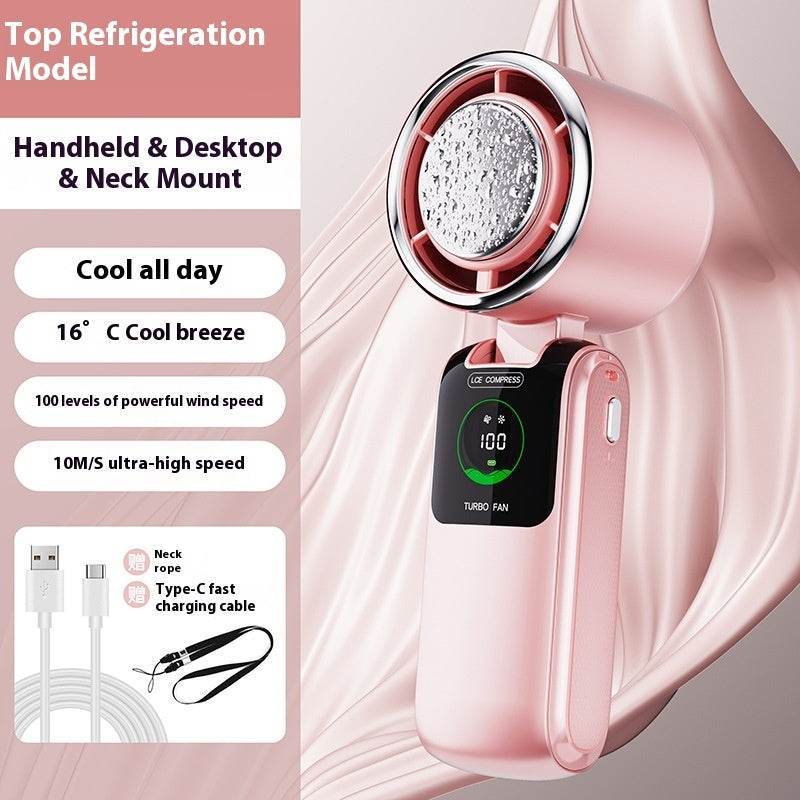 New Ice Pack High-Speed Handheld Eletirc Fan Speed Adjustable Folding Mini Fan Portable Outdoor Hanging Neck Small Fan - EX-STOCK Canada