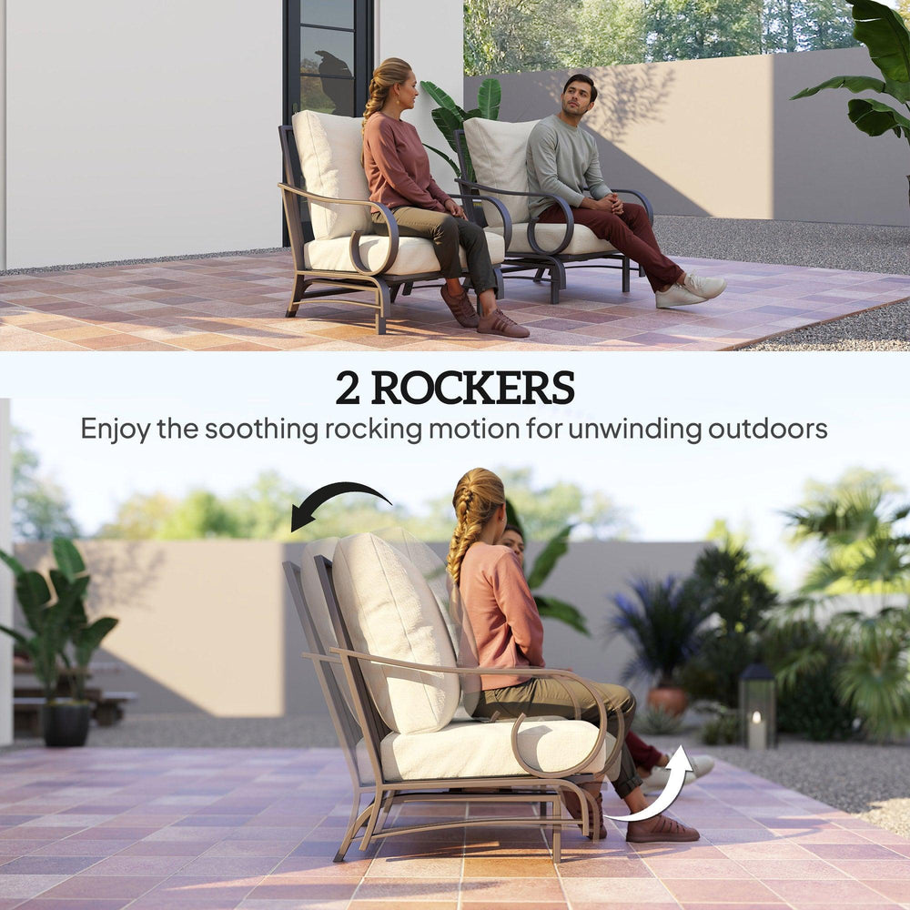 5 Piece Backyard Patio Furniture Set, Outdoor Furniture Set With 2 Rocking Chairs, 3-Seat Sofa, And 2 Ottomans, Beige EX-STOCK Canada