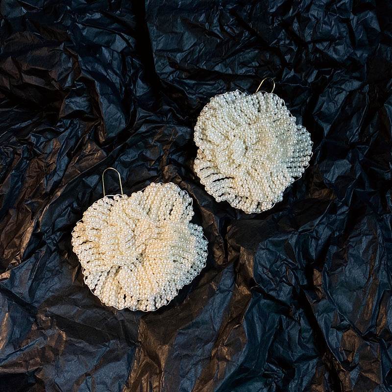 Bridal Beautiful Flowers Handmade Beaded Pearl Earrings - EX-STOCK Canada