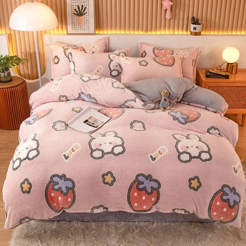 Housse de couette en molleton de corail Drap Taie d'oreiller en flanelleEX-STOCK Canada