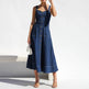 Women Sleeveless Sling Distressed Casual Style Button Denim Long Dress - EX-STOCK Canada