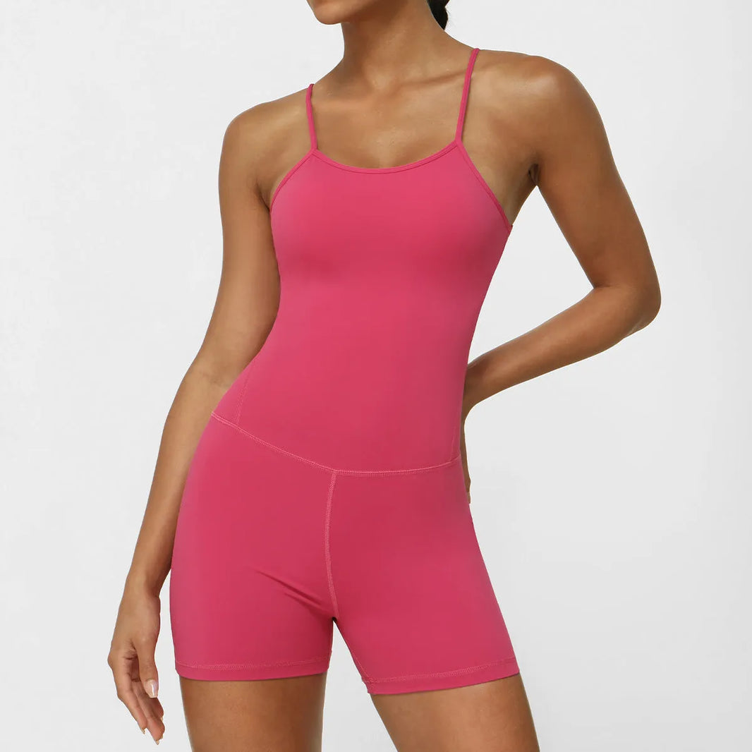 Thin Strap Yoga Clothes Shorts Suit Nude Feel One-piece Workout Top - EX-STOCK CANADA