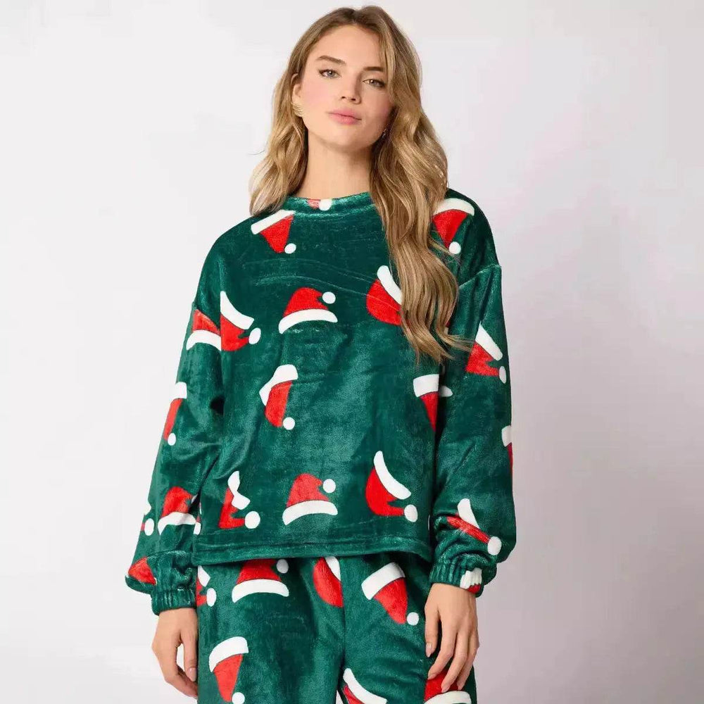 Women's Christmas Hat Pajamas Long Sleeve Trousers Suit - EX-STOCK Canada