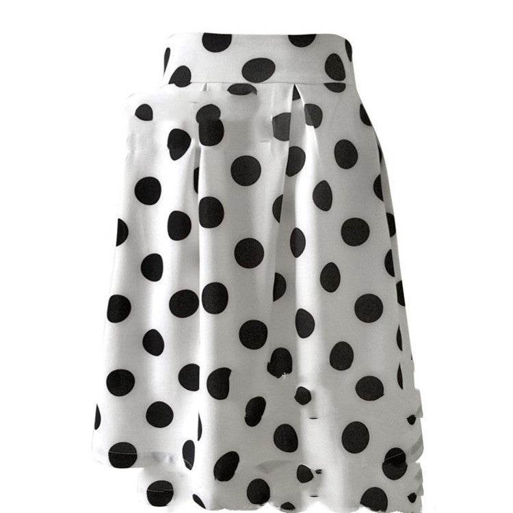 White Polka dot High Waist A-line Pleated Midi Skirt for office work - EX-STOCK Canada