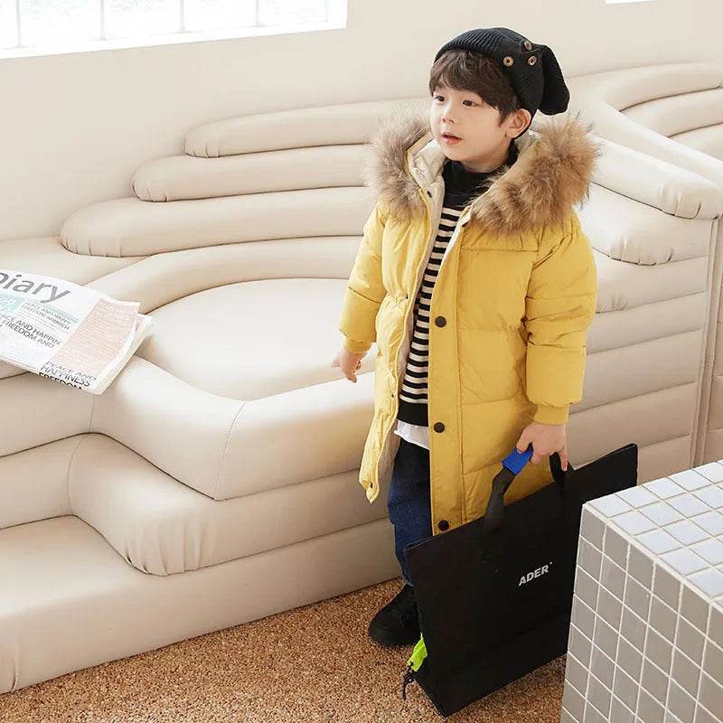 Big Fur Collar Mid-length Medium And Large Children's Clothing Thick Winter Wear Coat - EX-STOCK Canada
