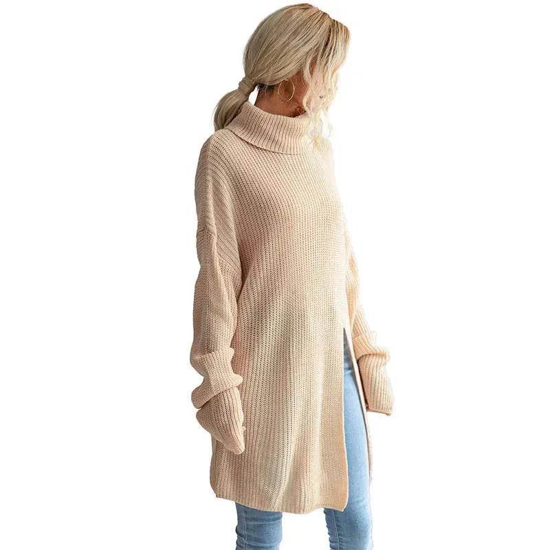 Fashion Split Turtleneck fleece Sweater Tunic Top - EX-STOCK Canada