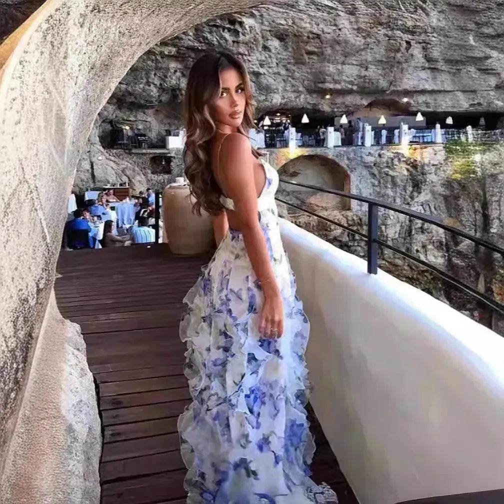 New Women's Spring And Summer Dew Fairy Sleeveless Backless Floral Long Dress - EX-STOCK Canada