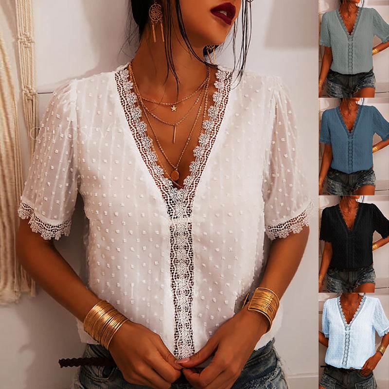 Women Chiffon blouse top European And American spring summer Embroidered Lace Short-Sleeved Blouse Women - EX-STOCK Canada