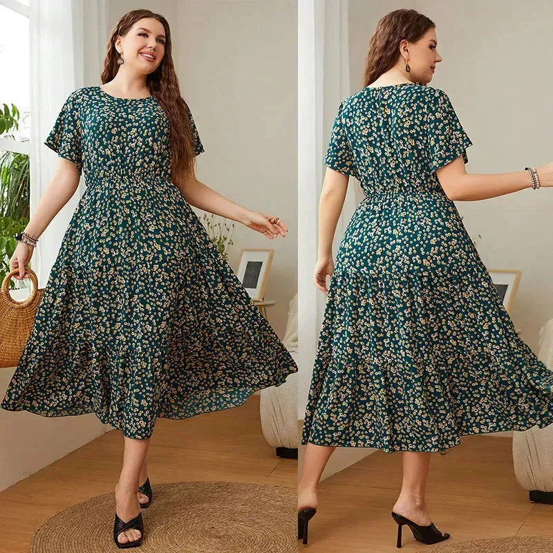 Summer Plus Size Women Floral Printed Midi Dresses - EX-STOCK CANADA
