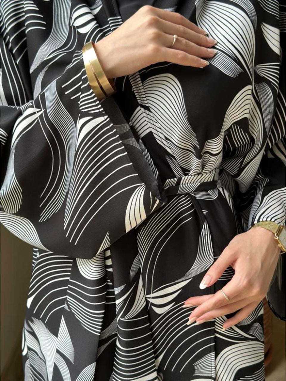 Shawl Arabic Muslim Drop-shoulder Sleeve Printed Robe - EX-STOCK Canada