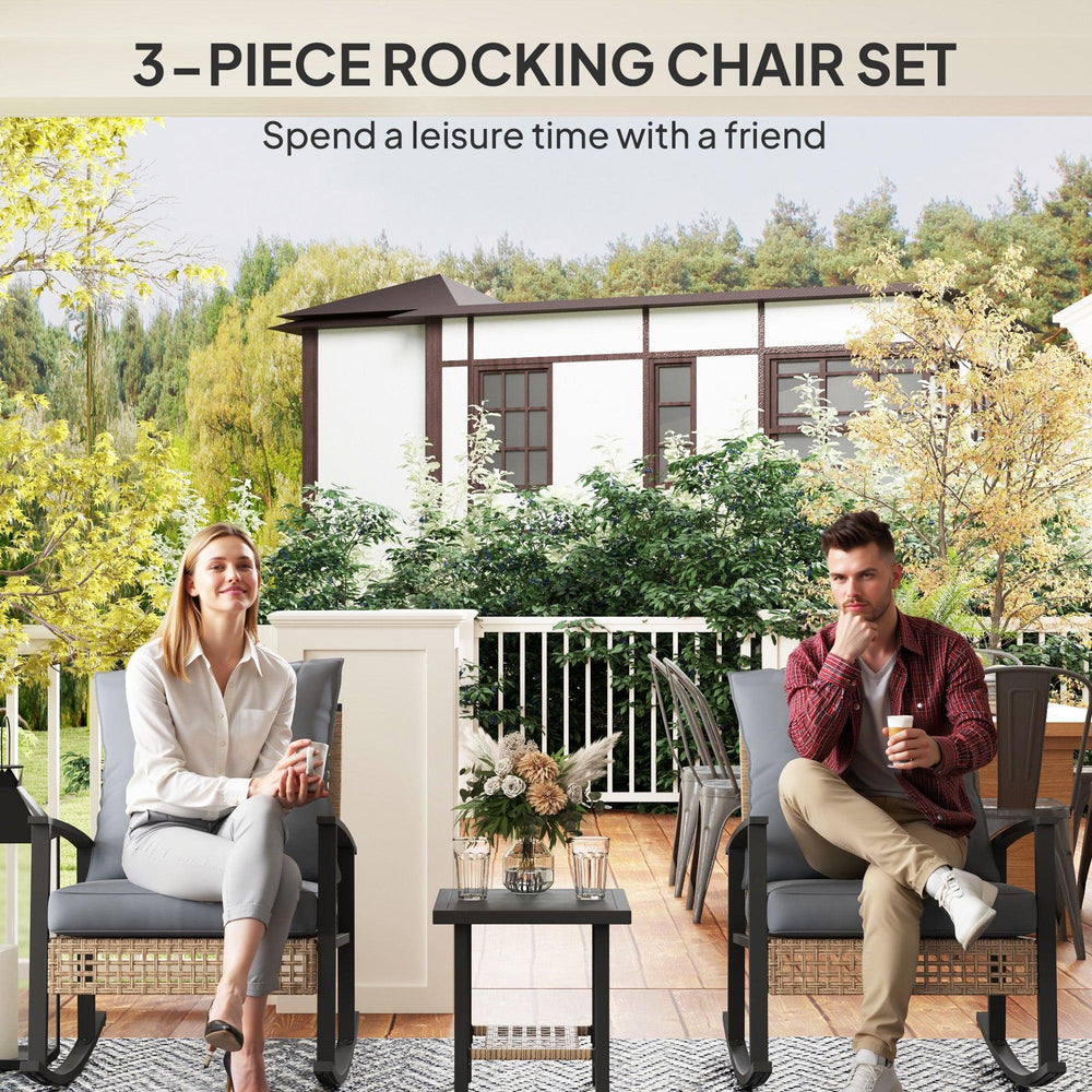 3-teiliges Bistro-Set, Patio-Rattan-Möbelset mit gesteppter Knopfpolsterung, Rattan-Schaukelstühle, Couchtisch, GrauEX-STOCK Canada