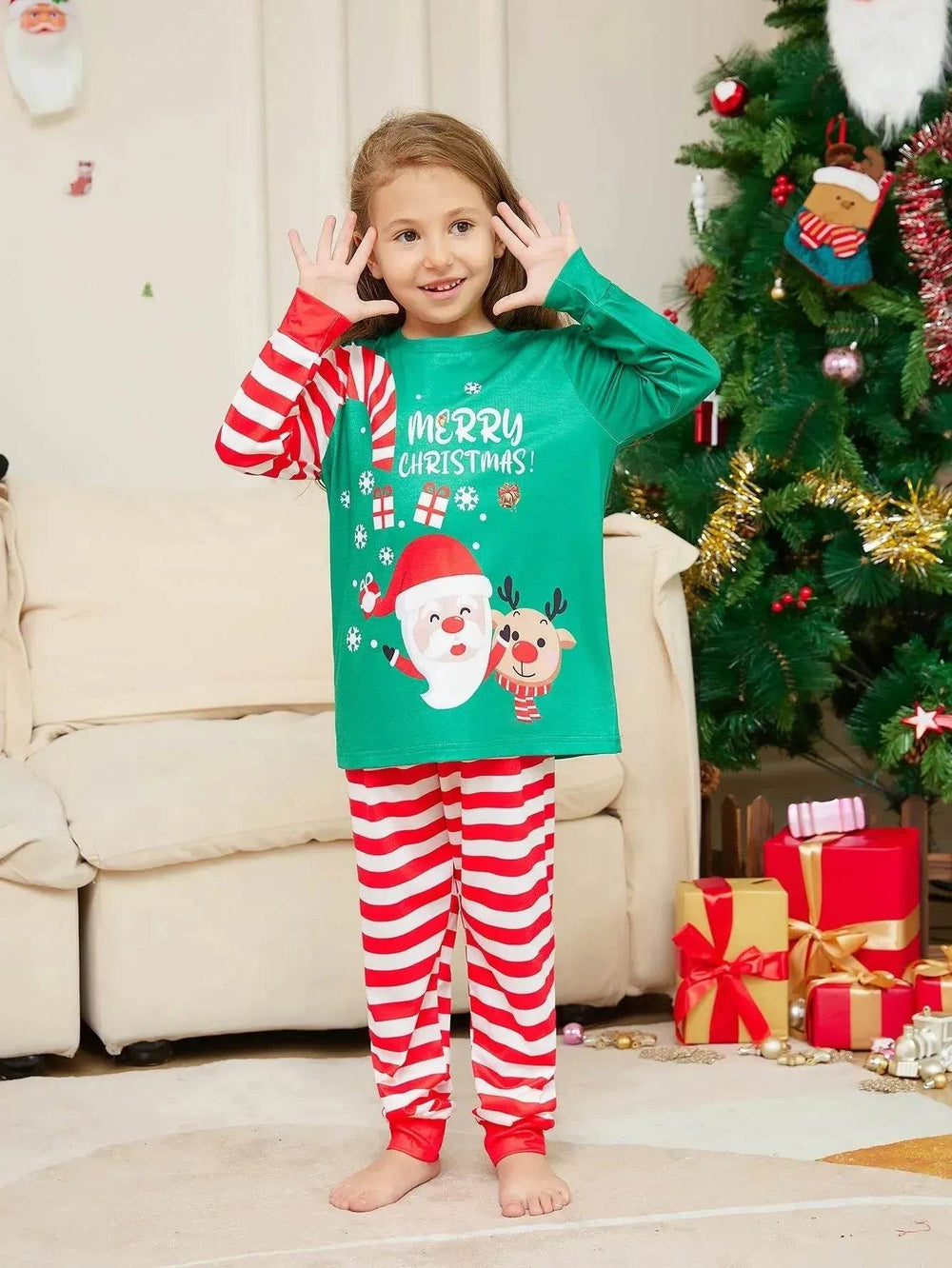 Cartoon Santa Claus Letter Printing Parent-child Christmas Pajamas Home Wear Suit - EX-STOCK Canada