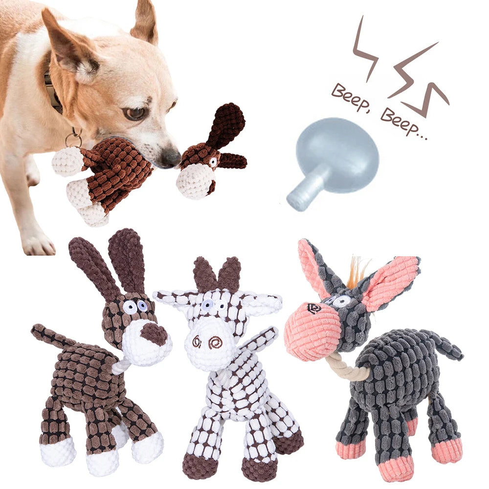 Pet Toy Donkey Shape Corduroy Chew Toy For Dogs Puppy Squeaker Squeaky Plush Bone Molar Dog Toy Pet Training Dog EX-STOCK Canada