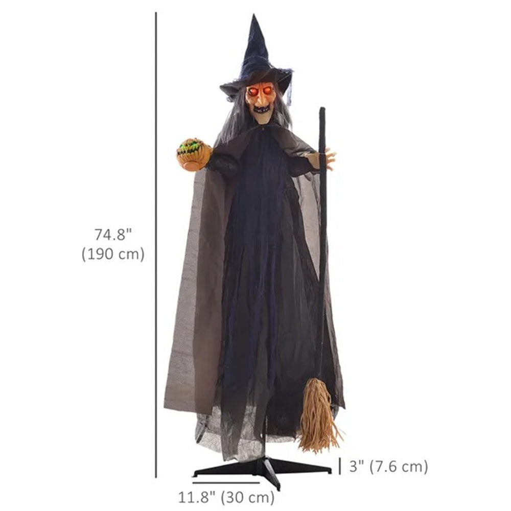 6.2' Life Size Decoration Animatronic Witch W Broomstick Outdoor Halloween, Sound Motion Activated W Light Up Eyes EX-STOCK Canada