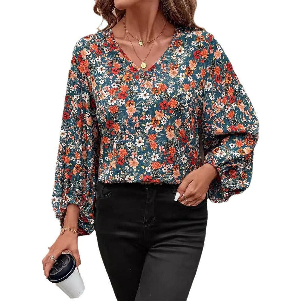 Women's V-neck Lantern Long Sleeve Shirt Autumn casual blouse top - EX-STOCK Canada
