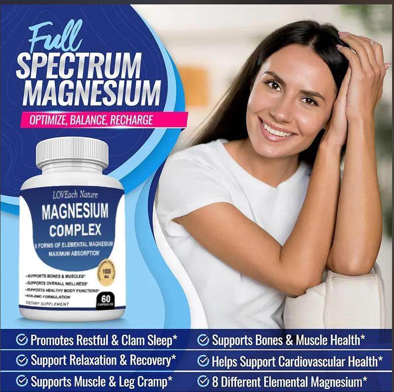 Magnesium Complex Supplement With Multiple Elemental Magnesium 90 Capsules - EX-STOCK Canada