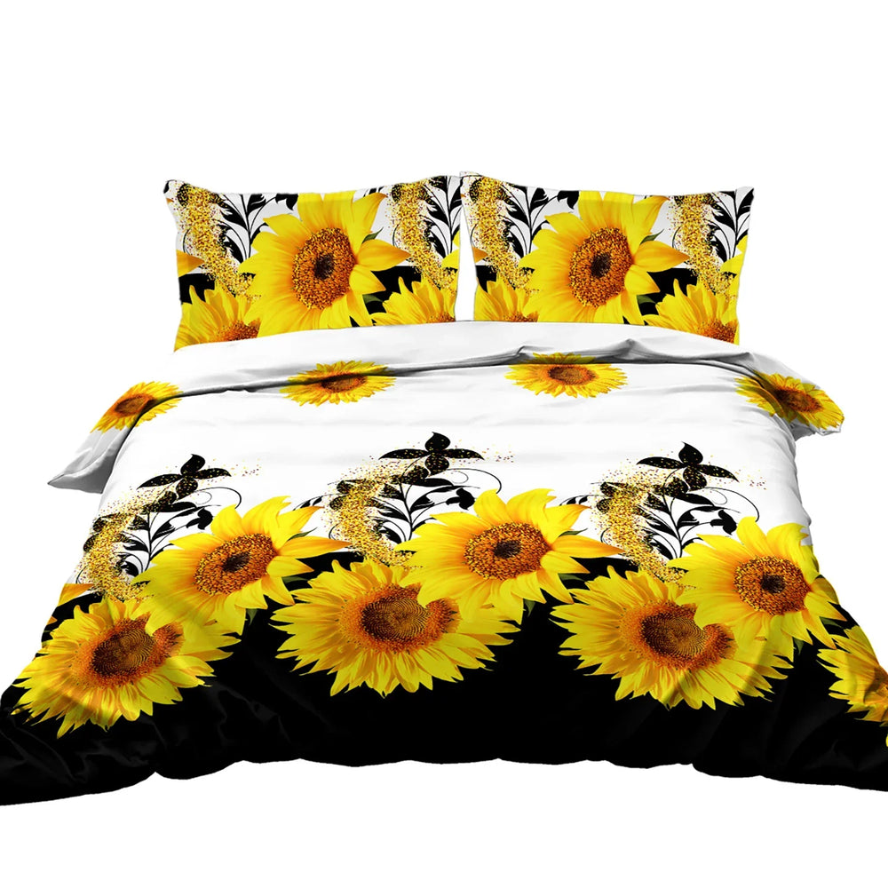 3 Pieces Black And White Background Sunflower Duvet Cover Set Yellow Flower Polyester Bedding Set For Adults Bedroom Decor Twin Full Queen King Size EX-STOCK Canada