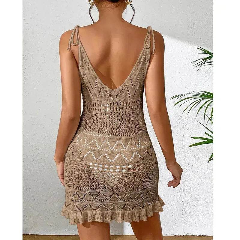 Women's Fashion Suspenders Deep V Knitted Beach Skirt Dress for Chic Ladies - EX-STOCK Canada
