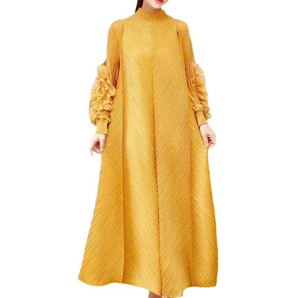 Middle East Plate Flower Loose Plus Size Pleated Extended Dress Oganza Long Sleeve Maxi Dress for Occasional events - EX-STOCK Canada