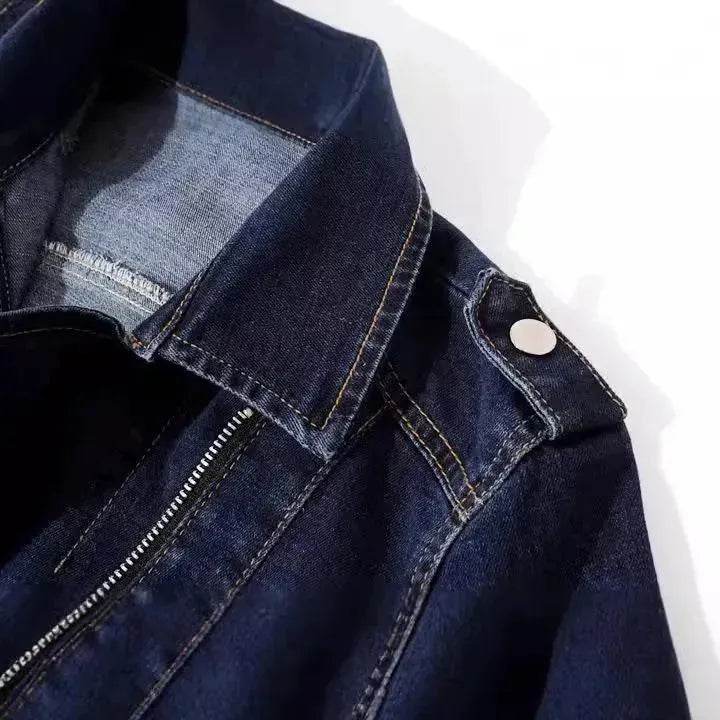 Slim Fit Stretch Suit Collar Denim Coat For Women Blue Denim Jacket for women - EX-STOCK Canada