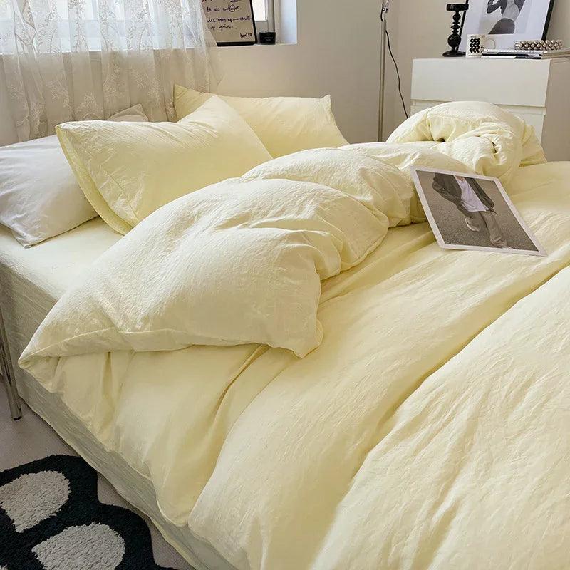 Four-piece Bed Set Solid Color Sanding Washed Cotton Duvet Cover EX-STOCK Canada