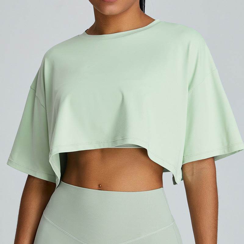 New Summer Breathable Quick-drying Yoga Loose Crop Workout Top Women's Loose Running Leisure All-matching Fitness Top - EX-STOCK Canada