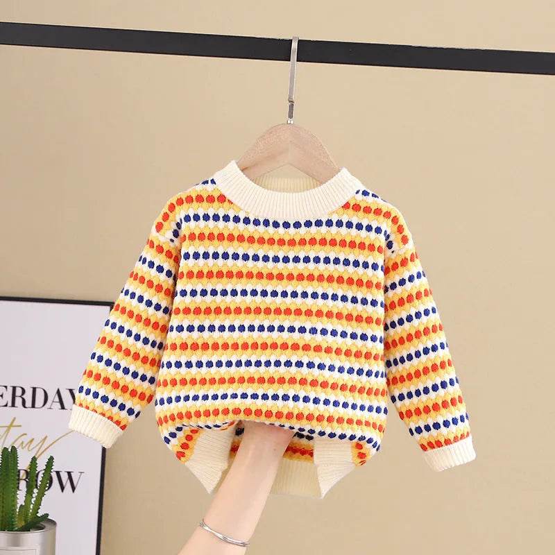 Children Rainbow Stripes Baby Round Neck Pullover Sweater Kids - EX-STOCK Canada