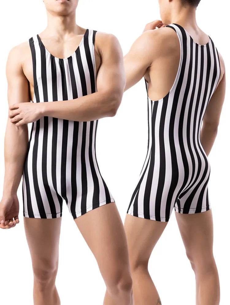 New Vertical Striped Pajamas Sports Swimming Brief Bodysuit for men - EX-STOCK Canada