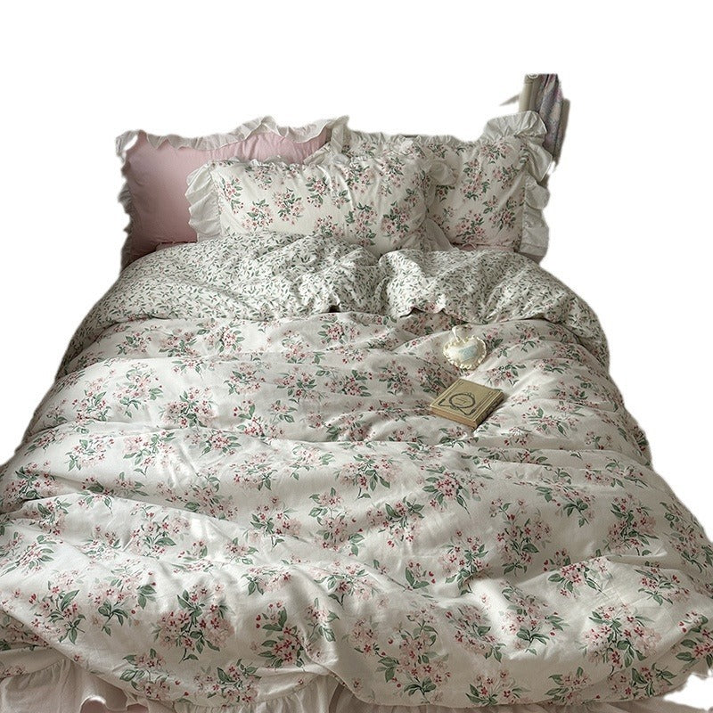 Princess Style Ruffled Pure Cotton French Floral Minimalist Bed Sheet Duvet Cover Bedding EX-STOCK Canada