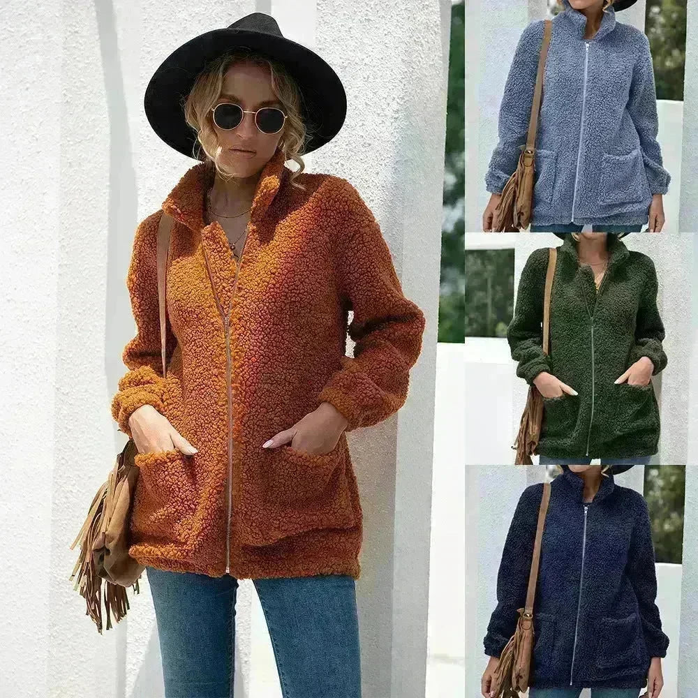 New Autumn Winter Zip up Plush Cardigan Sweater for Women - EX-STOCK CANADA