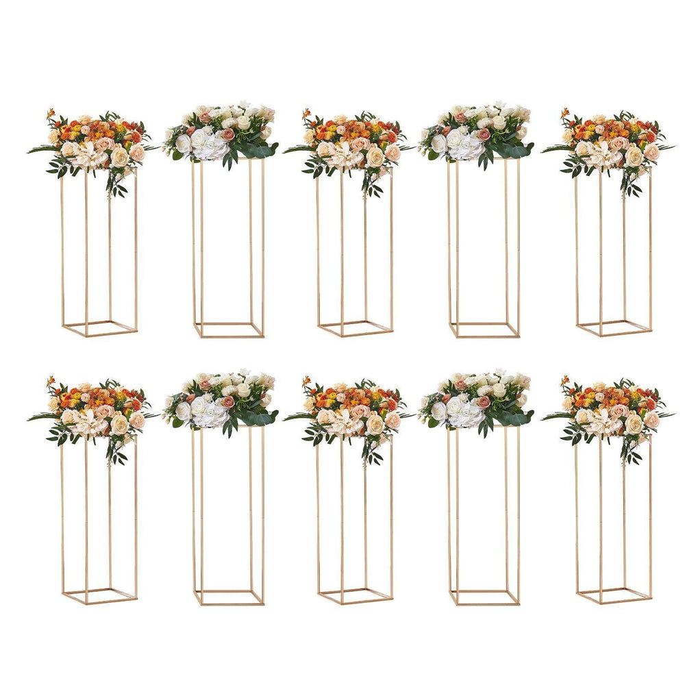 10PCS 31.5inch High Wedding Flower Stand, With Acrylic Laminate,Metal Vase Column Geometric Centerpiece Stands, Gold Rectangular Floral Display Rack For Events Reception, Party Decoration - EX-STOCK Canada