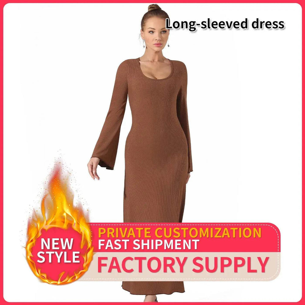 Women's Fashion Simple Plain Long Dress - EX-STOCK Canada