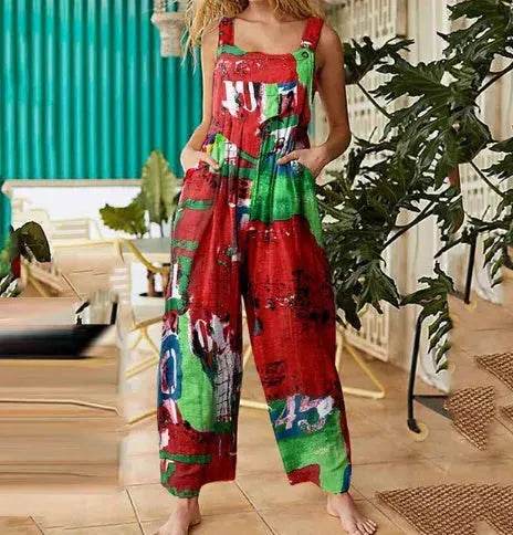 Casual Summer Cotton Floral Sleeveless loose Jumpsuit - EX-STOCK Canada