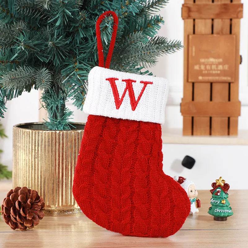 Cute Letters Christmas Stockings Decorative Creative Tree Pendant Wool Knitted Socks - EX-STOCK Canada