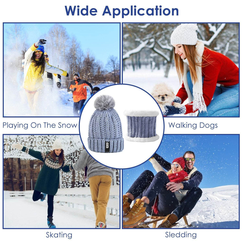 1Set Winter Beanie Hat Scarf Set Women Warm Knitting Skull Cap Neck Warmer For Walking Running Hiking Camping Outdoors Gift - EX-STOCK Canada